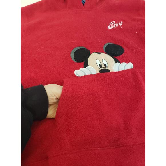 Disney Red Mickey Mouse Sweatshirt Mens Large Fleece Hoodie Kangaroo Pocket - Picture 4 of 16